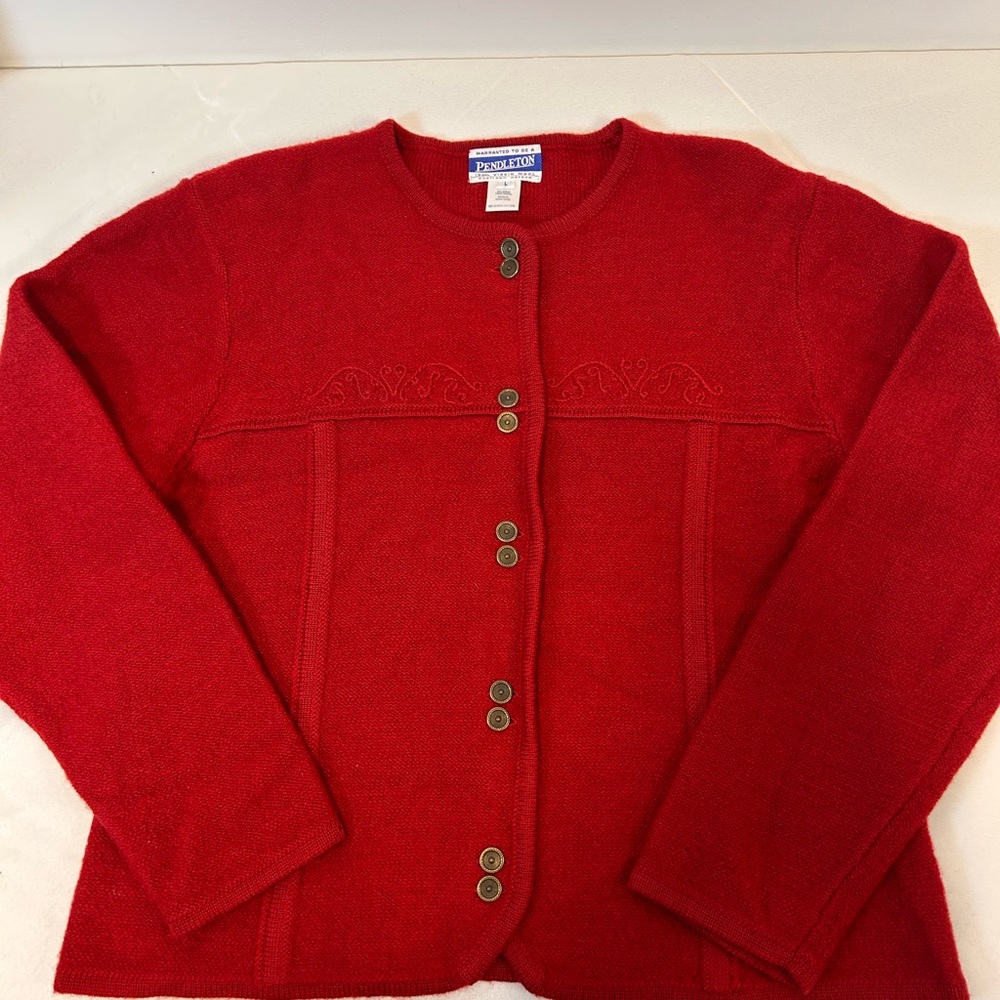 Vintage Pendleton Red Knit‎ Button up Cardigan Pure Wool Women’s Size Large